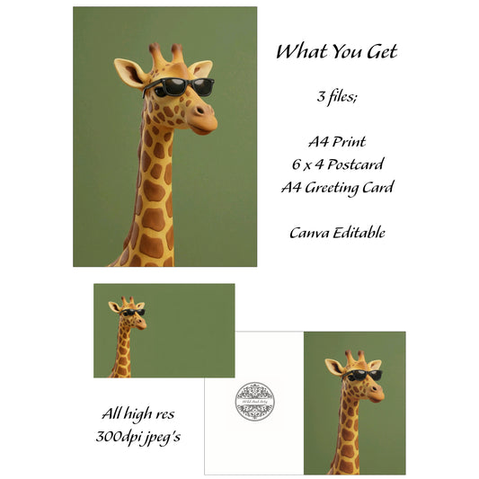 Digital Download - Print Your Own - Cool Giraffe Stationary Set